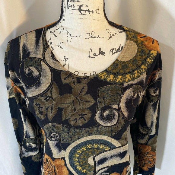 Fashque Woman's Scooped Neck Long Sleeve Floral Patterned Blouse Sz M - Picture 3 of 6